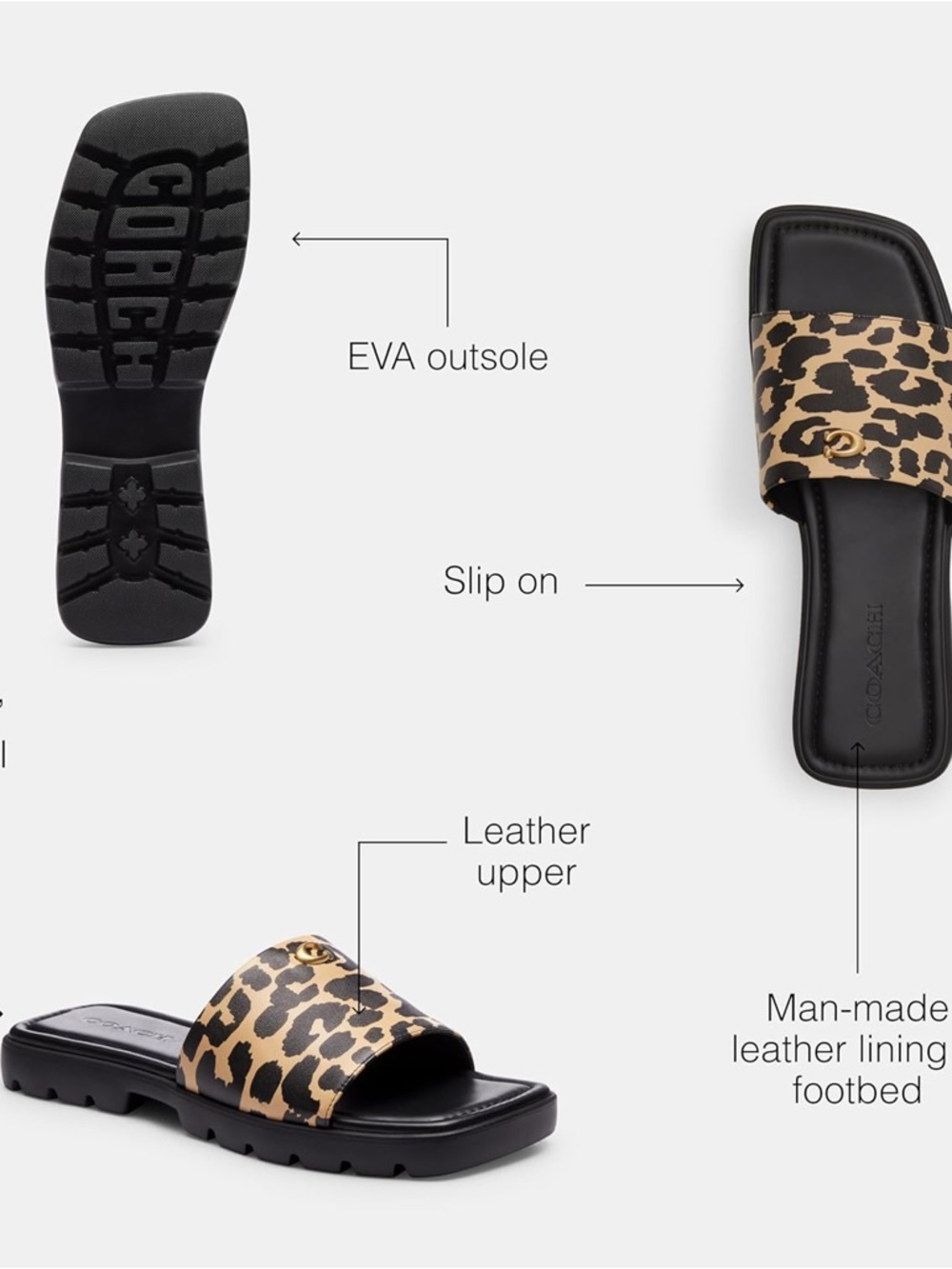 Coach Leopard Print Slide Sandals in Tan and Black - Picture 4 of 5